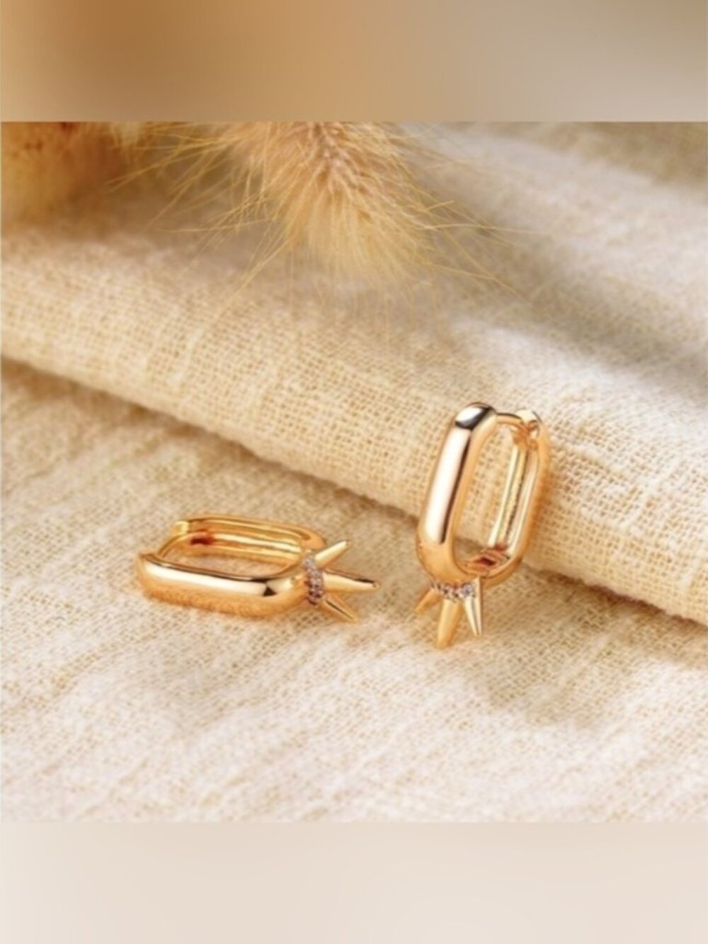 14k Gold Plated Oval Cubic Zirconia Hoop Earrings
